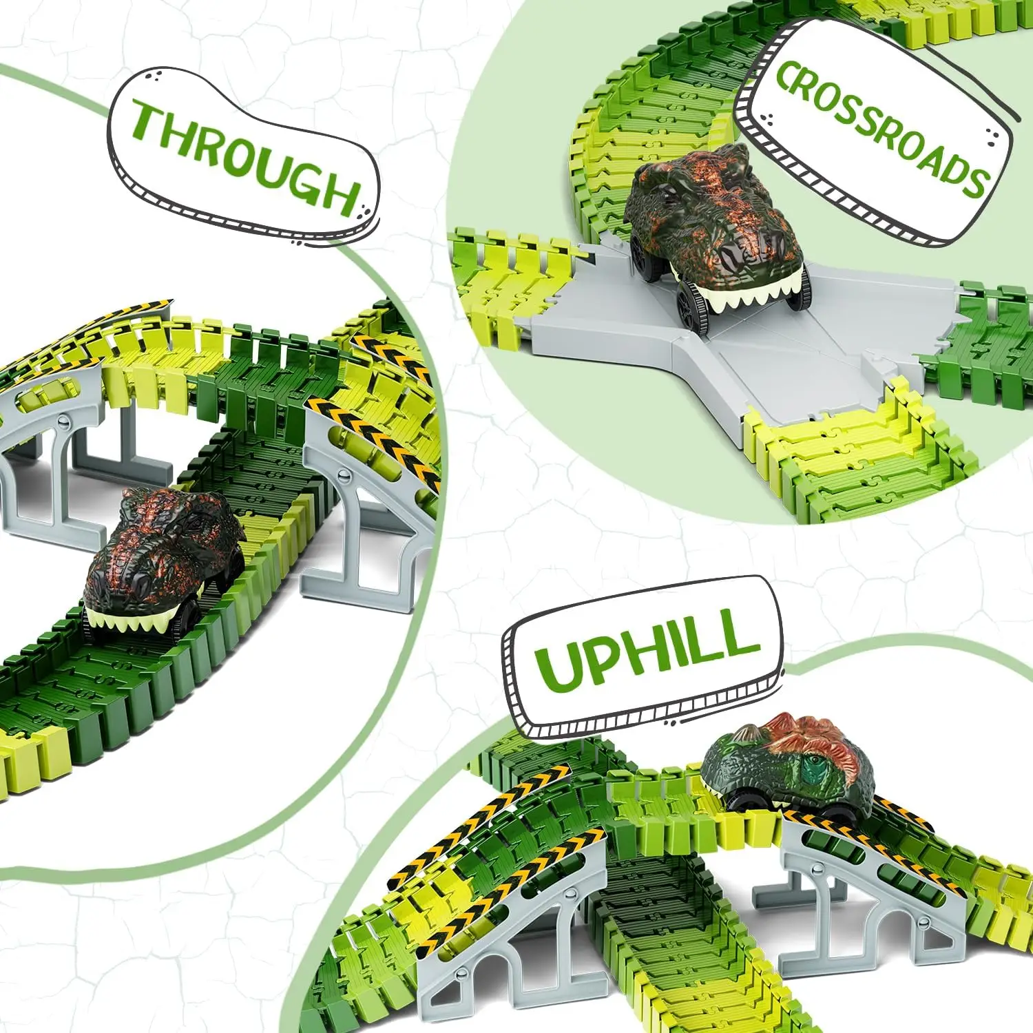 Dinosaur Toys 252pcs Create A Dinosaur World Road Race Flexible Track Play set and 2 pcs Cool Dinosaur car for Boys Girls