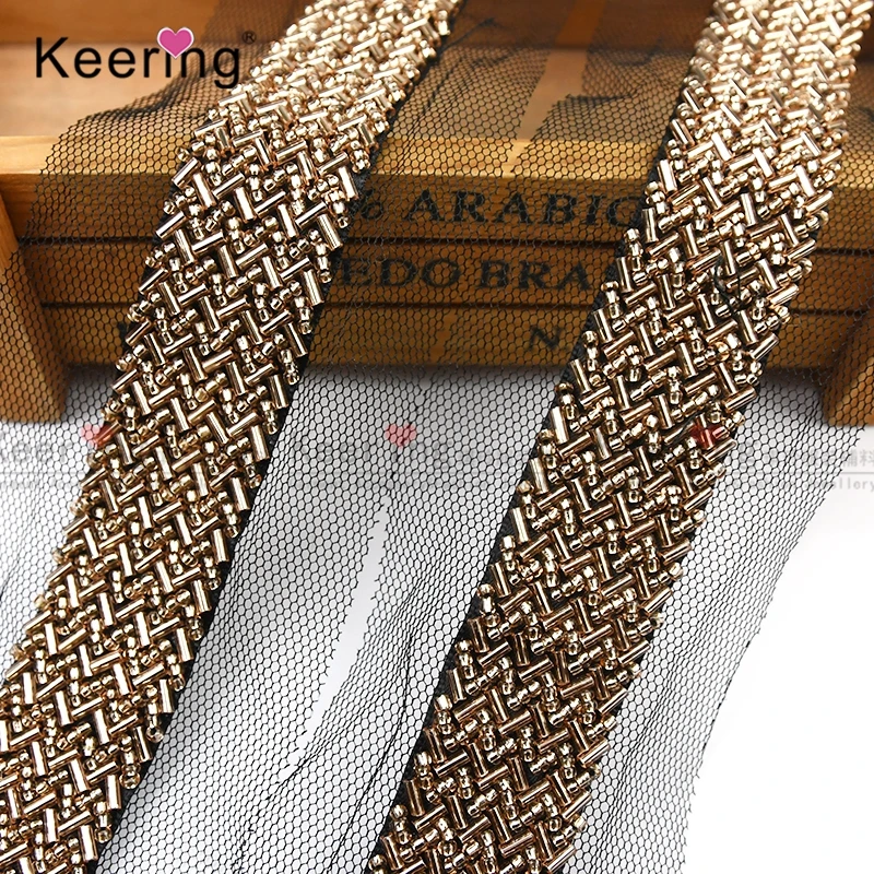 Wholesale Factory Pearl lace trimming sequin beaded fringe trims for dress accessories  WTP-1452