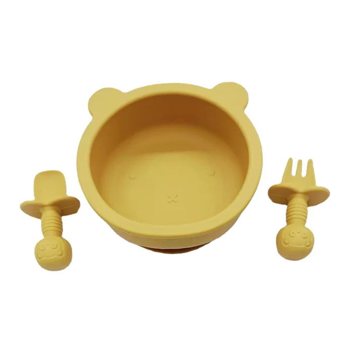 Baby Led Weaning first feeding BPA Free   spoon fork bowl silicone baby feeding tableware for kids