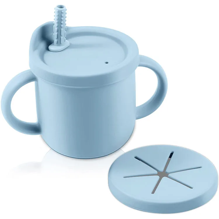 Bpa Free Food Grade Toddler Infant Training Food Snack Drink Cup Non Spill Sublimation Baby Silicone Sippy Cup With 2 Lids