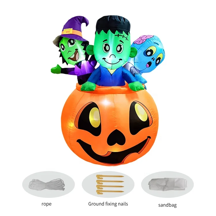 5FT Outdoor Halloween Decoration Inflatable Three Characters on Pumpkin Halloween inflatable Outdoor Yard Decoration