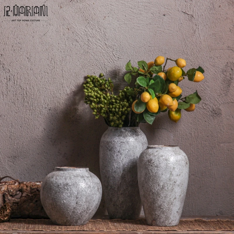 Handmade Pottery Antique Rustic Farmhouse Porcelain Flower Vase Vintage Large Ceramic Terracotta Retro Floor Vase