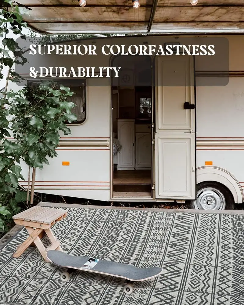 Reversible Woven Plastic Straw Rug Waterproof Outdoor Carpet Mat for RV Beach Patio Backyard Pool Deck Picnic Camping