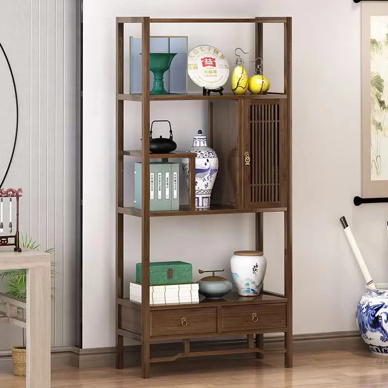 Antique Duobao Pavilion Tea Shelf Storage Cabinet New Chinese Style Bogu Shelf Solid Wood Display Ornament Bamboo Design