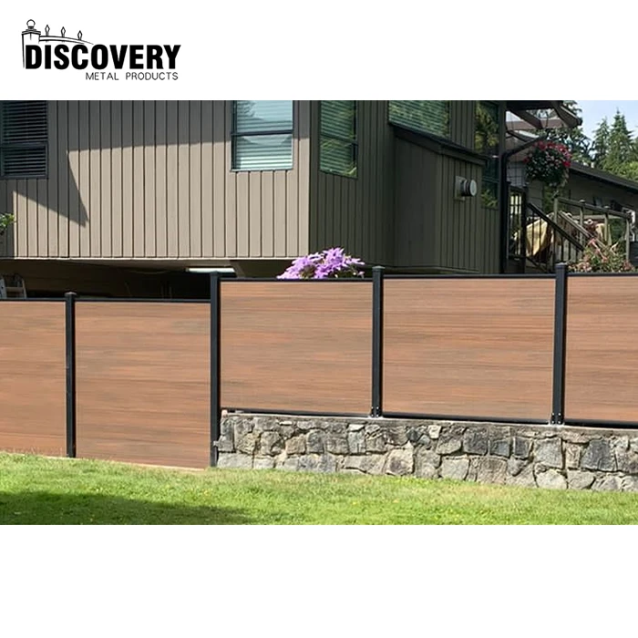 6ft  wood plastic composite privacy security horizontal wpc fence panels with metal posts