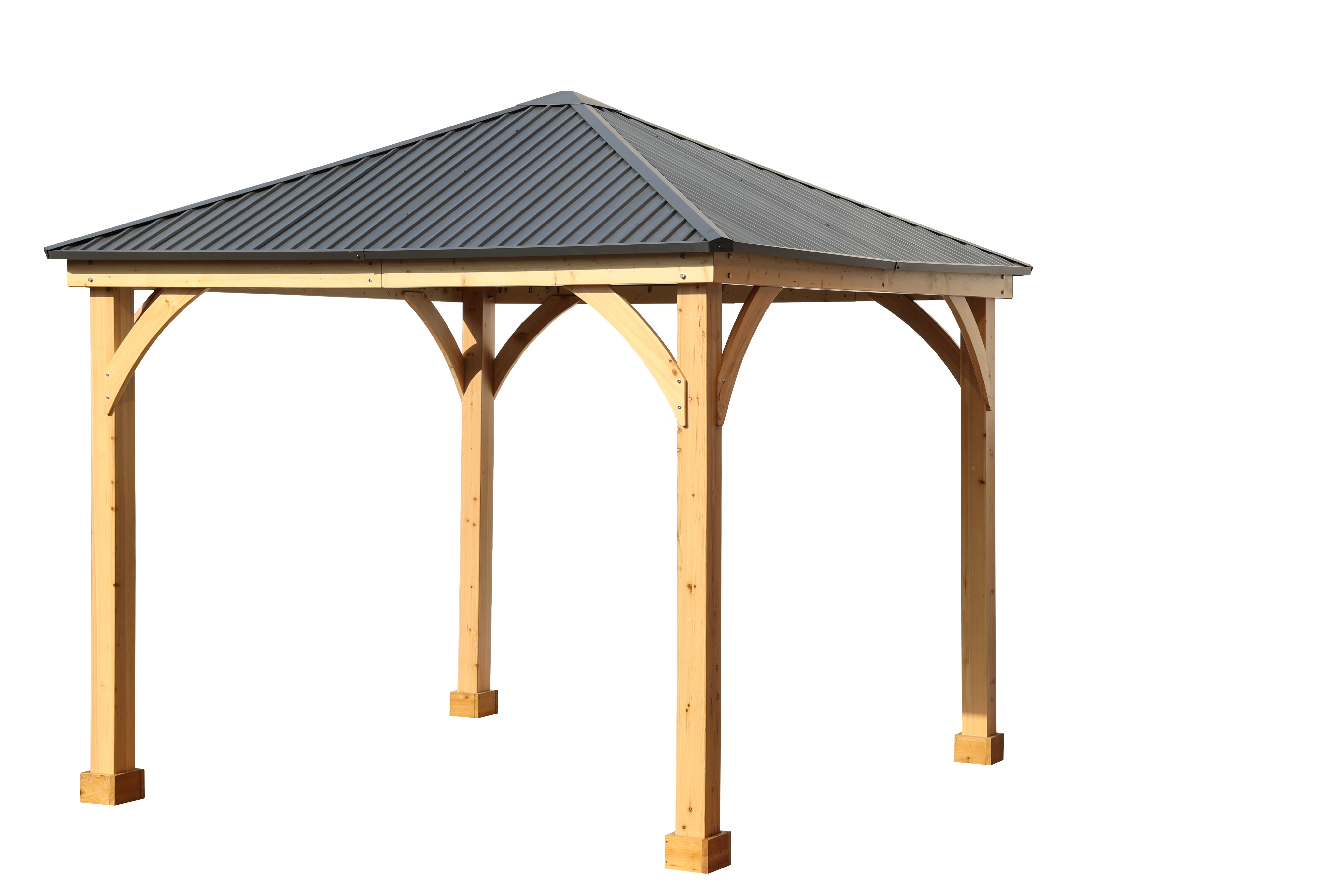 Lawn Garden Outdoor Wood Gazebo with Privacy Curtains and Netting