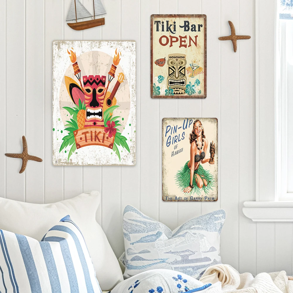 Putuo Decor High Quality Tiki Bar Tin Sign Cocktails Beer Metal Plaque Sign Bar Pub Wall Decor Retro Tin Sign
