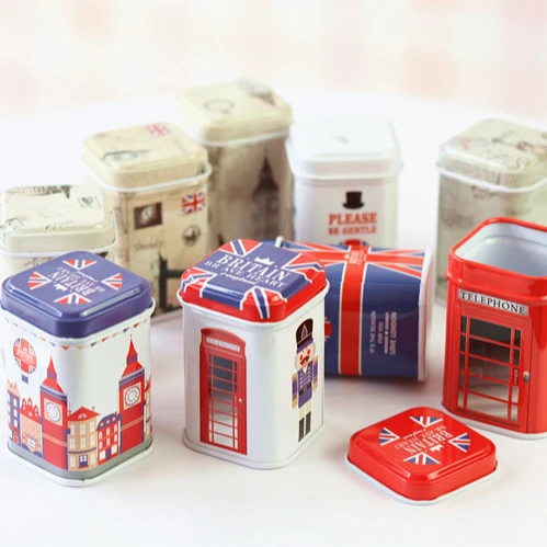 London Style Storage Box Mini Collectables Tin Cans Metal Toothpick Bank Biscuit Tea Leaf Sundries Container Case