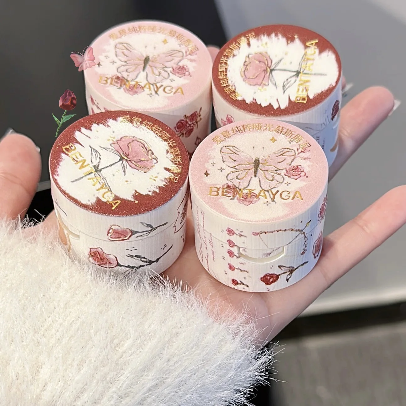 Canned matte mousse lip mud with brush multi-role velvet lip glaze with low saturation tone jar muddy lipstick blush cream