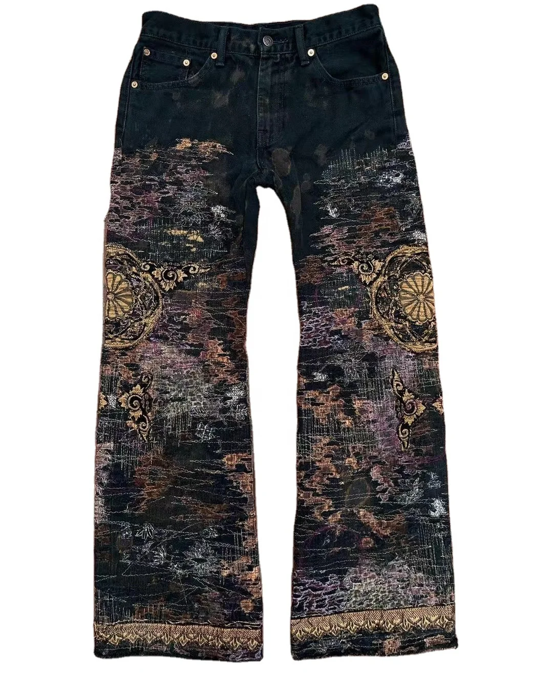 Zhuoyang garment BORO denim jeans bandana patchwork jeans  Customized brand logo denim pants distressed bandana jeans