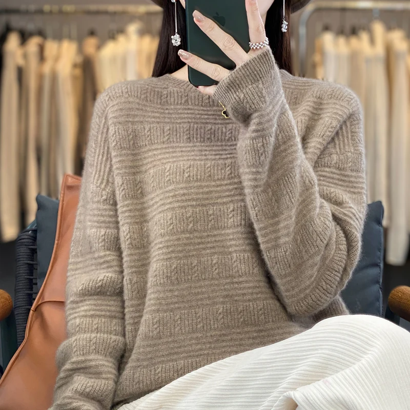 New Mongolian Erdos Real Cashmere Sweater 100% Cashmere Knitted Pullover Fashion Cashmere Crew Neck Sweater