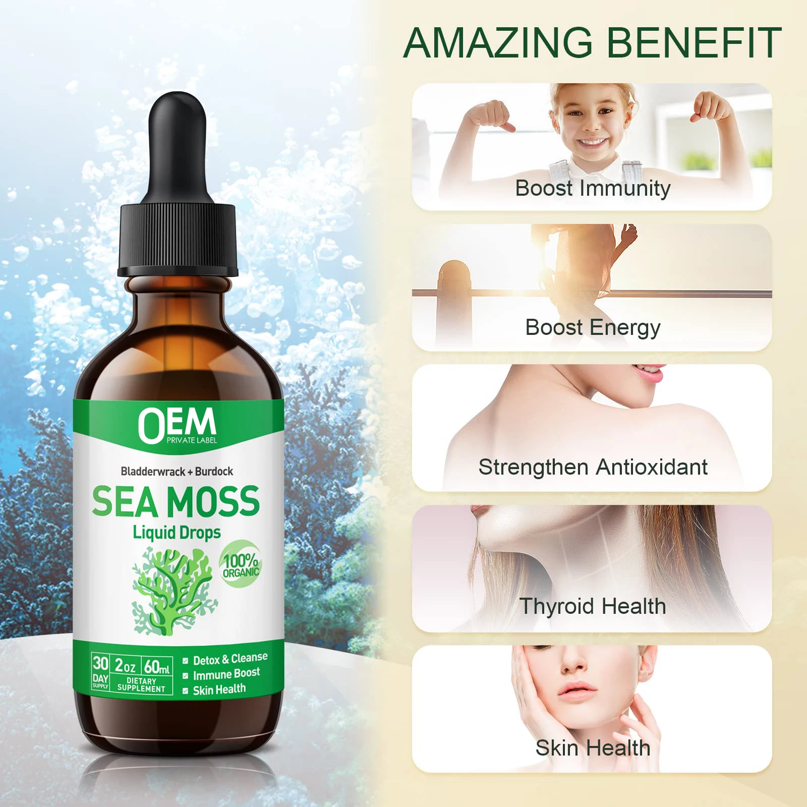 Sea Moss Liquid Drops Private Label Organic Sea Moss Liquid Drops Oil Bladderwrack Burdock Root Extract Seamoss Drop