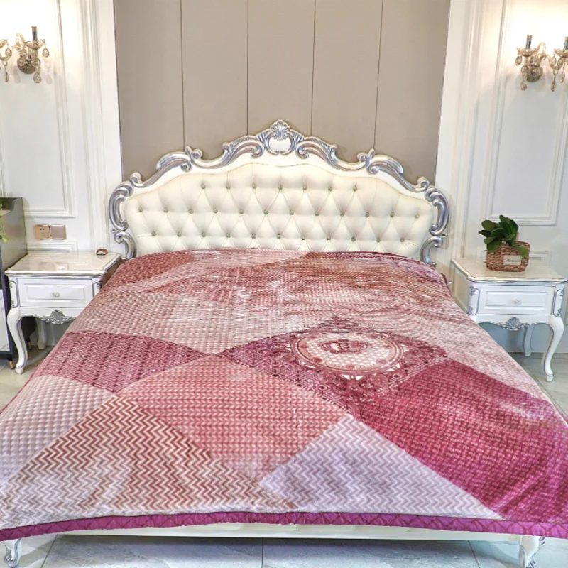 Luxury Home Textiles Winter Wool Blanket Custom Factory Pattern Colorblocking Sofa Bedding Printed Flannel and Mink Material