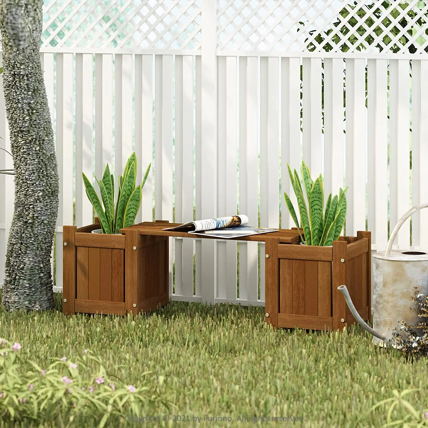 Outdoor Natural  Wood Planter Box Barrel Wood Flower Pot Buckets
