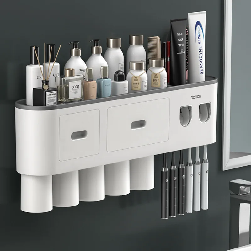 tooth paste dispenser with toothbrush holder 4 cups wall mounted fixing