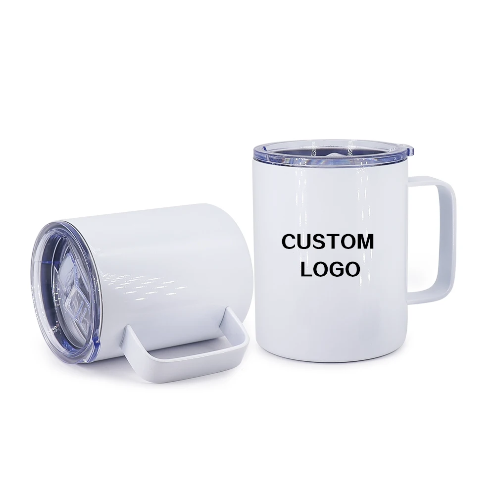 wholesale 304stainless steel vacuum insulated christmas sublimation blanks straight 10oz coffee mug with handle and lids in bulk