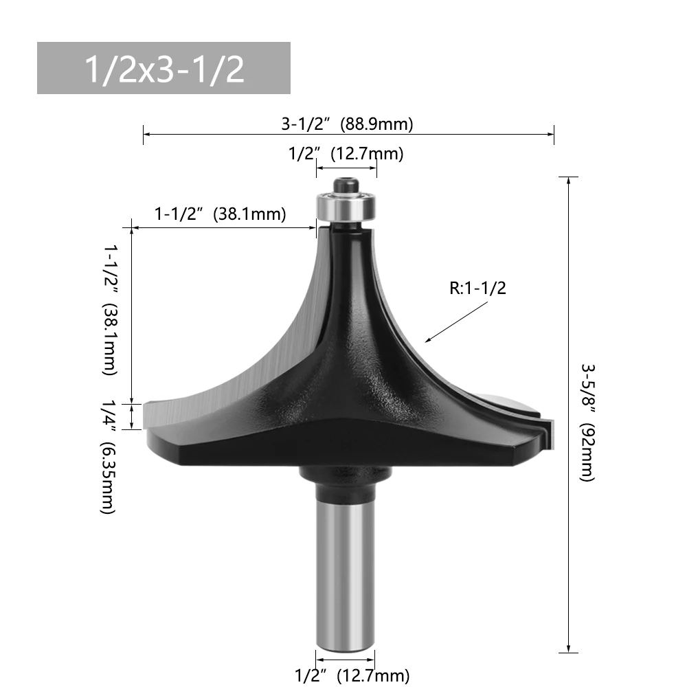 LAVIE 12mm 1/2 Shank big Corner Round Router Bit for Edging Woodworking Mill Classical Cutter milling cutter -C C1305189BK