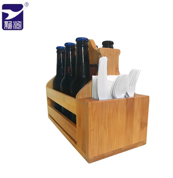 reclaimed solid bar kitchen office carrier tote wooden beer drink wine bottle caddy