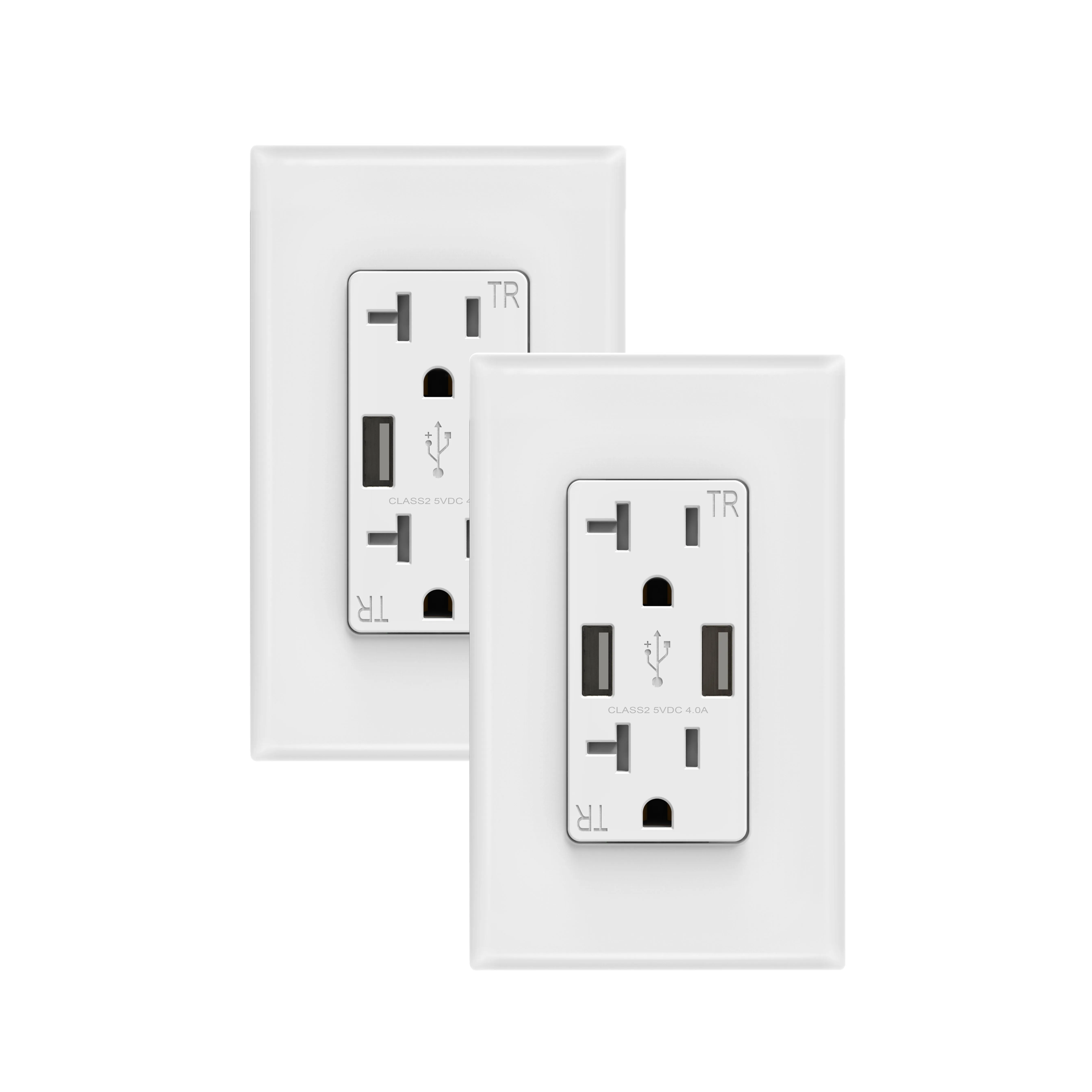 USB Charger Electrical Plug 4.0A TR Receptacle 20A 2 Outlets + 2 USB In-wall Outlet,wall Socket 2 USB Ports Type a 2 Years