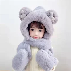 Wholesale Cute Baby Faux Fur Scarf Hat Gloves Sets Fluffy Fuzzy Plain Kids Winter Scarf Sets