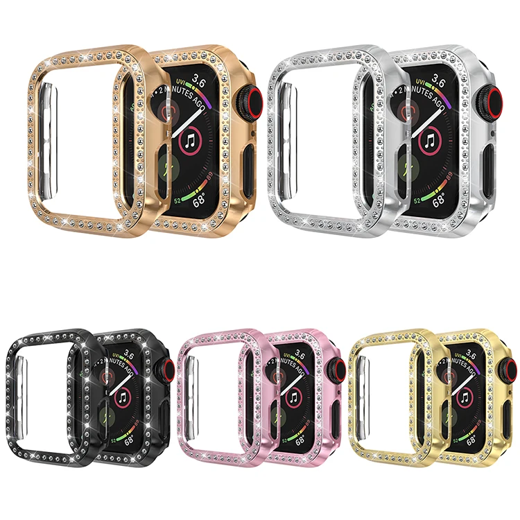 Bling Crystal Diamonds Plastic Protective Frame Case For Apple Watch 40/44MM