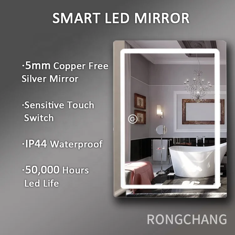Wholesale Regular Rectangle Human Body Sensor Smart Touch Screen LED Light Bathroom Mirror LED Light Backlit Smart Mirror