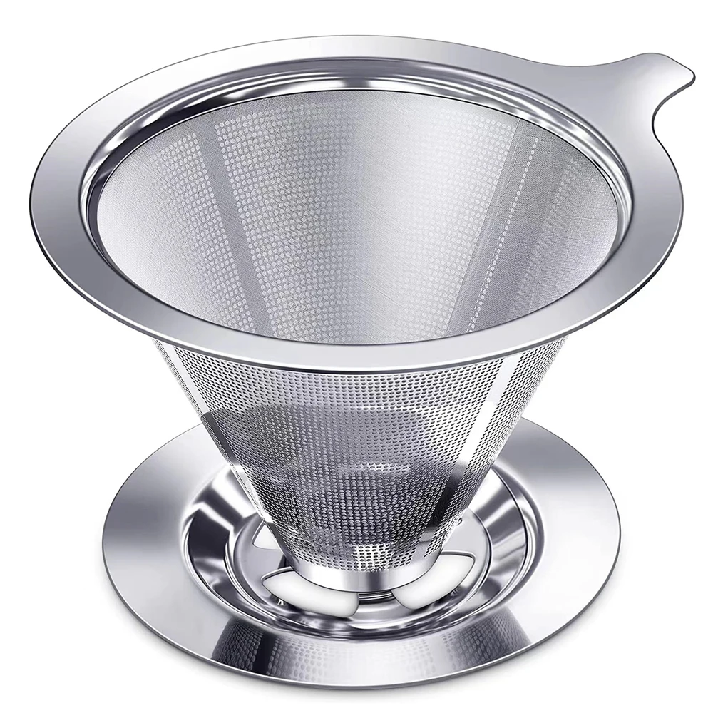 Pour Over Coffee Dripper Stainless Steel Slow Drip Coffee Filter Metal Cone Reusable Non-slip Cup Stand