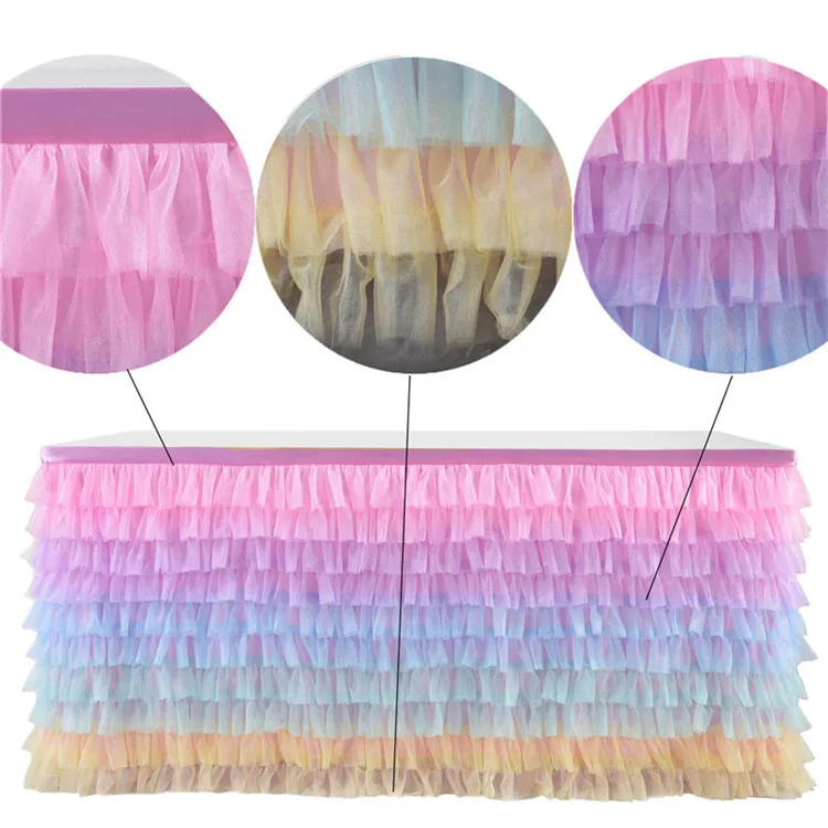 Colorful Fancy Tutu Table Skirt for round table different design of table skirting for birthday wedding banquet