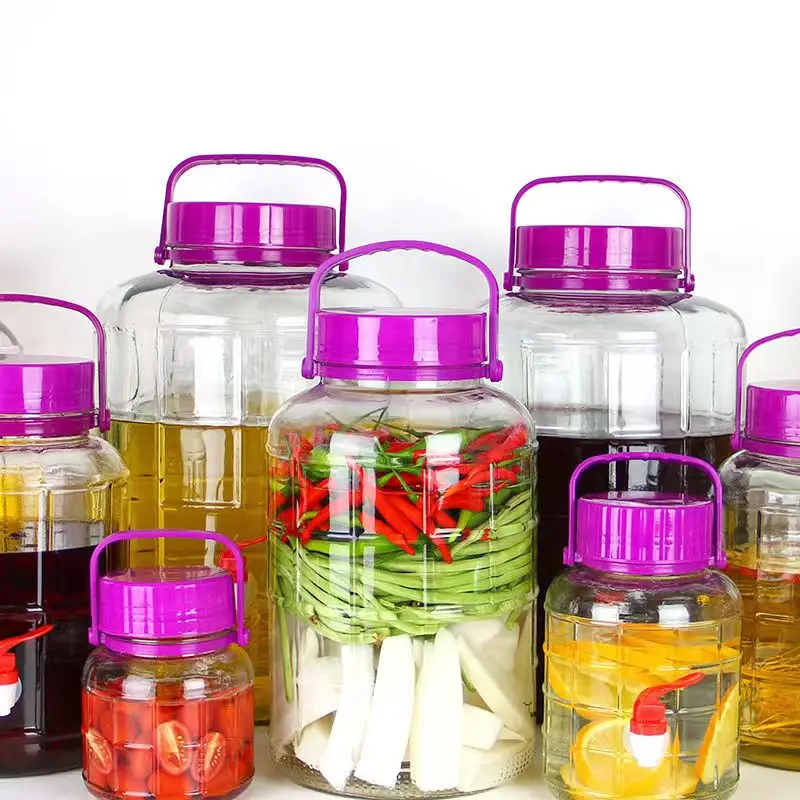 Wide Mouth 5 Gallon Glass Mason Plum Jar With Plastic Lid With Handle For Fermentation