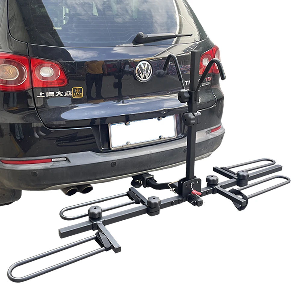 Custom logo black durable auto vehicle double bicycle carrier vertical bike rack for car hitch
