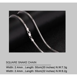 Wuqie Hot Sale 2.4mm Width 925 Sterling Silver Soft Square Snake Chain For Pendant Necklace Jewelry