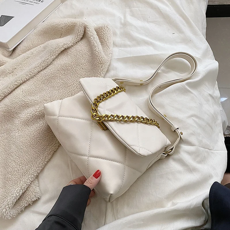 Retro diamond simple chain all-match trendy PU soft leather women handbags