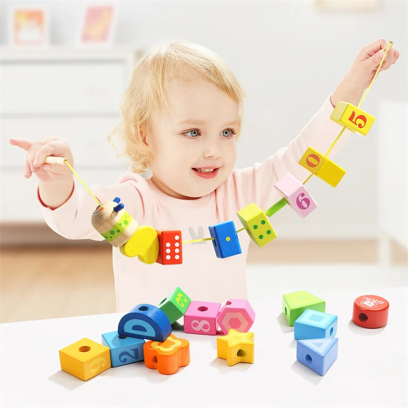 Topbright Number Building Blocks for Toddlers Beads Wooden beaded game Educational Wooden Toys Kids