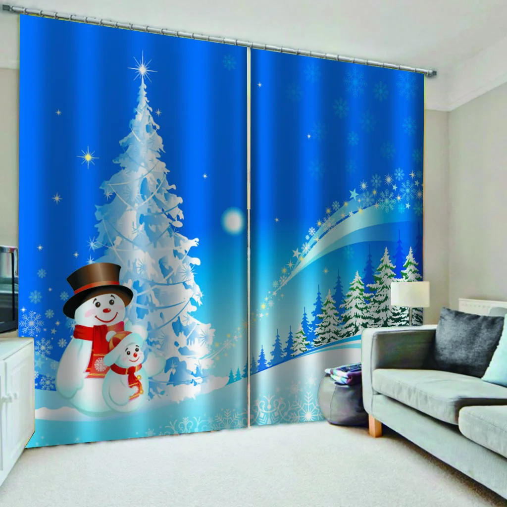 Hot Selling Christmas 3D Home Decorative 100% Polyester Fabric Blackout Window Curtain