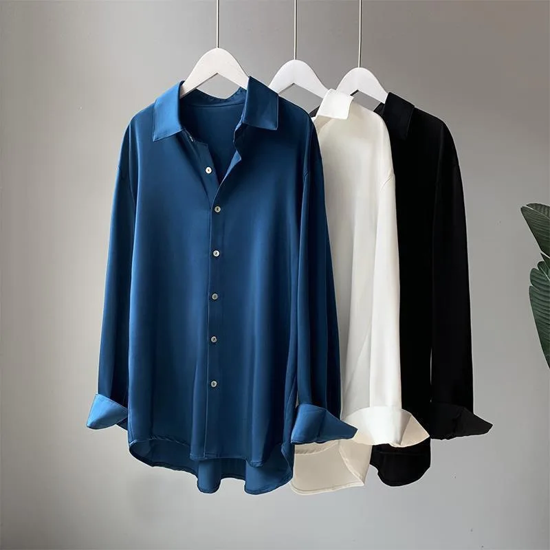 Spring Tops T Shirts Women Shirts Blouses For Women Long sleeve satin shirt women Blouse