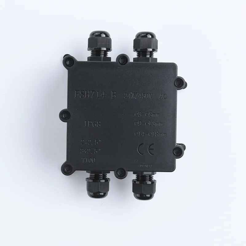 Deenlai 115*95*60mm 4 Way H Type IP68 Outdoor Waterproof Junction Box PP Plastic Enclosure with 4 of PG9 Glands FSH714-B-4P