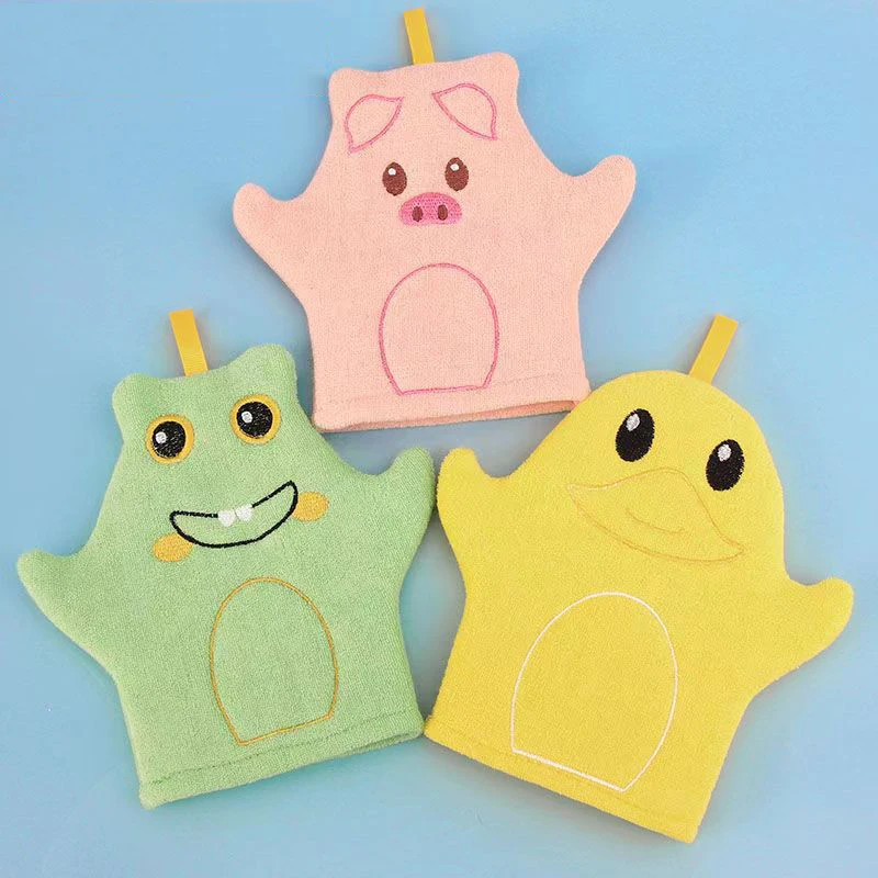 Cute Pink Panda Pattern Bath Gloves Exfoliating Animal Lightweight Cotton Body Pure Cotton Shower Gloves Maker Machine 19*19cm