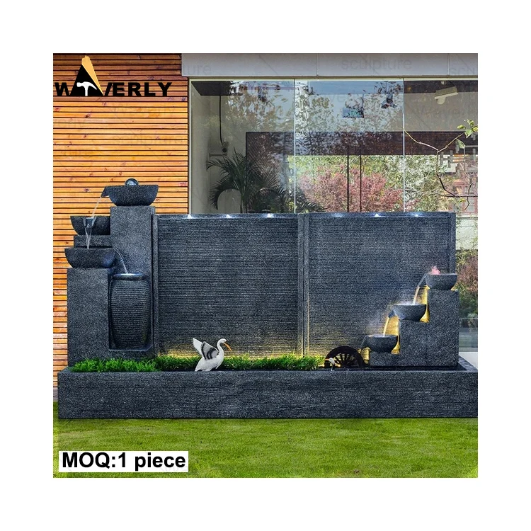 WAVERLY Custom Modern Outdoor Garden Decorative Wall Water Fountains Large Granite Natural Stone Outdoor Wall Fountain Waterfall