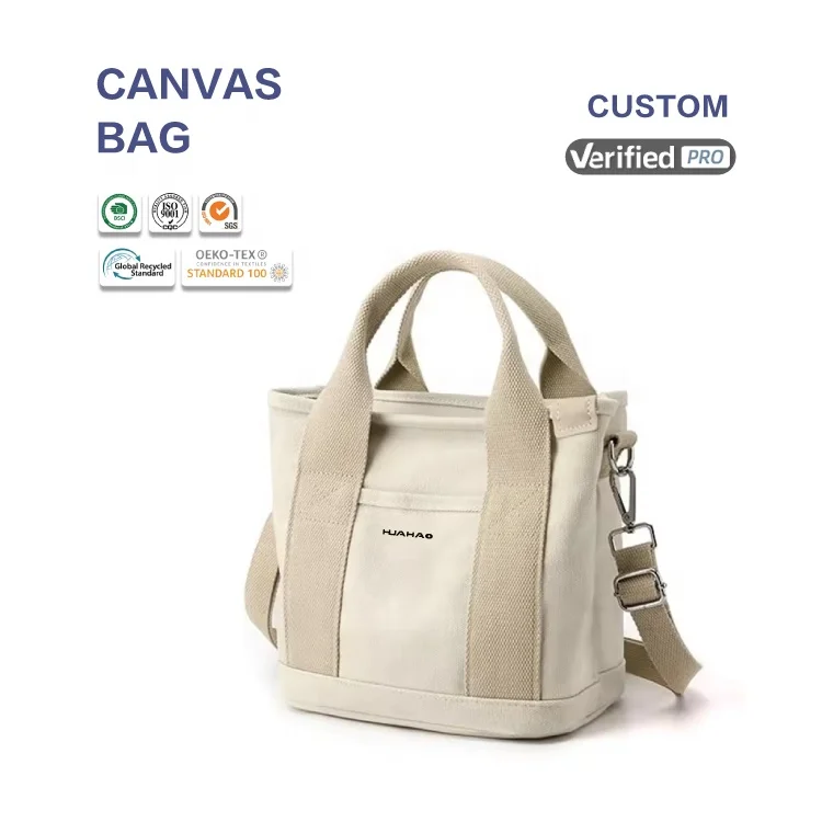 huahao high quality luxury woman tote handbag fashion tote cotton canvas bag with pockets