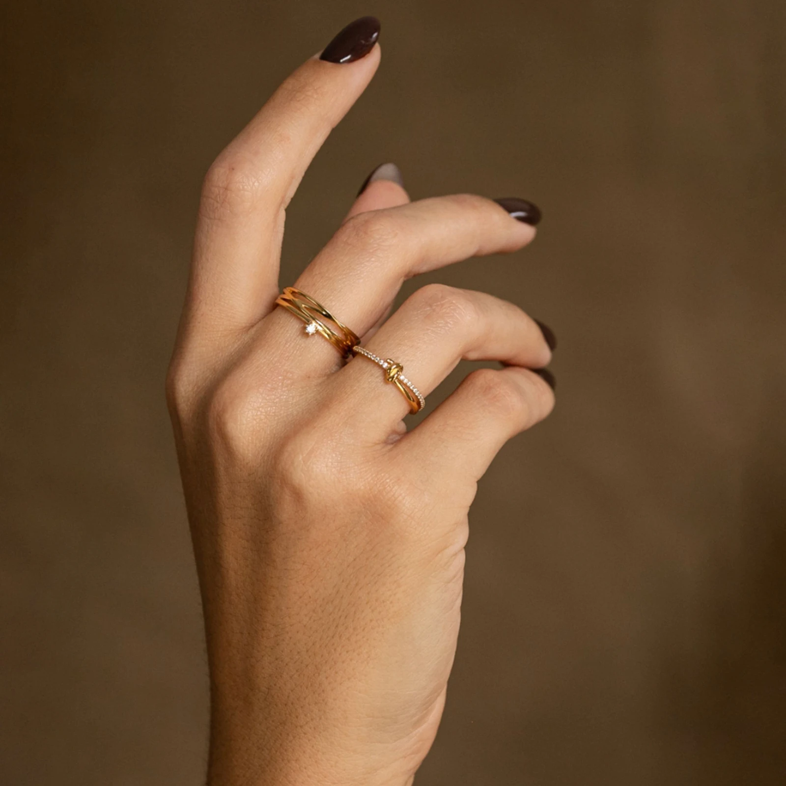 FUAMAY New Fashion 18K Gold Plated Ring Temperament Versatile Cubic Zircon Silver Ring