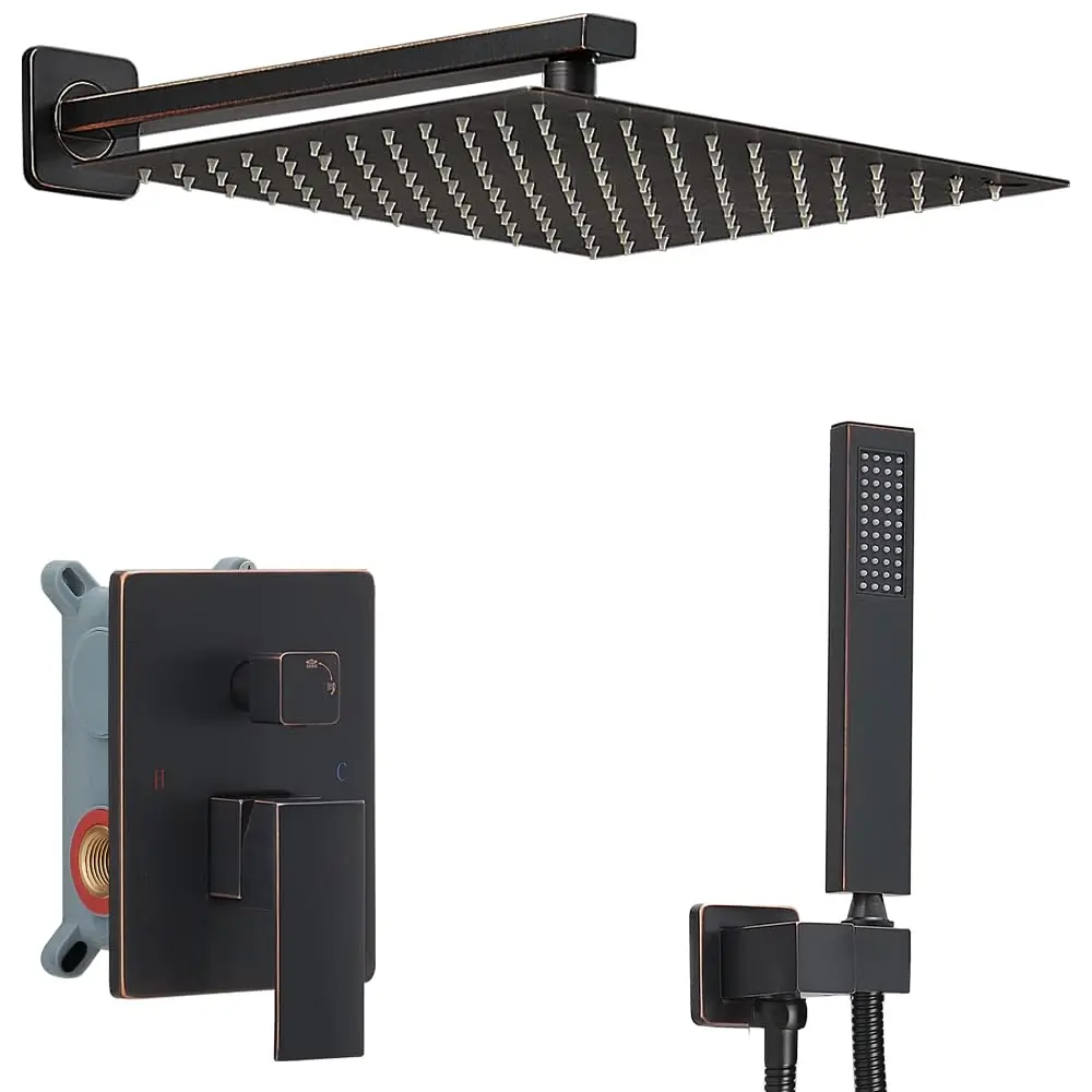 Modern Black Brass Rainfall Shower Set System Bathroom Bath Shower Faucet Shower Mixer Set Bathroom