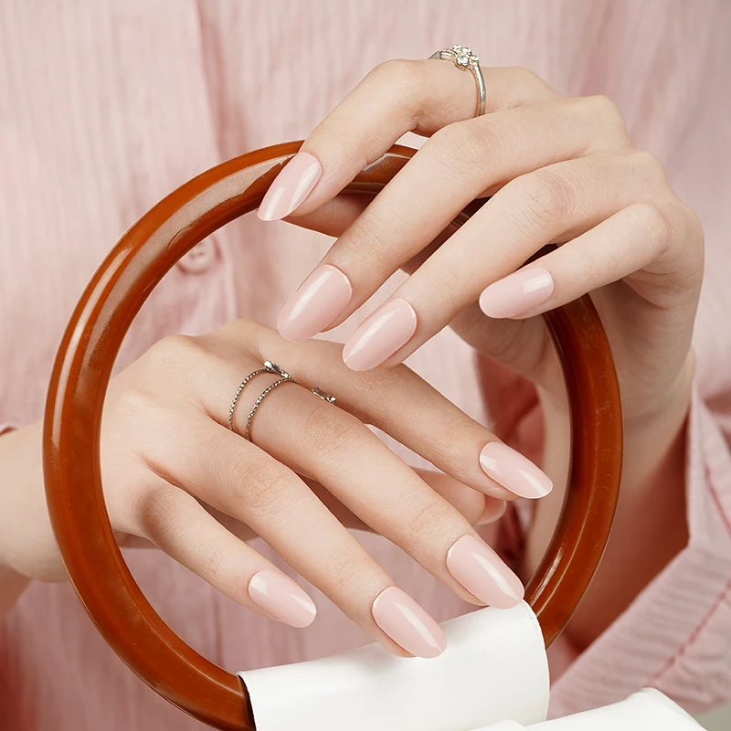 Huizi 2024 Gel Nail Stickers Solid Nude Pink Color Semi Cured Nail Polish Wraps Nail Art Strips
