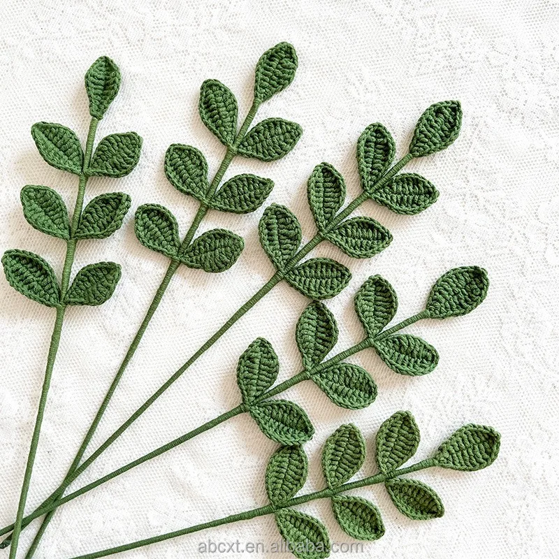 Handmade Wool Leaves  Crochet Olive Leaf Artificial Knit Flowers Crochet Eucalyptus Leaf