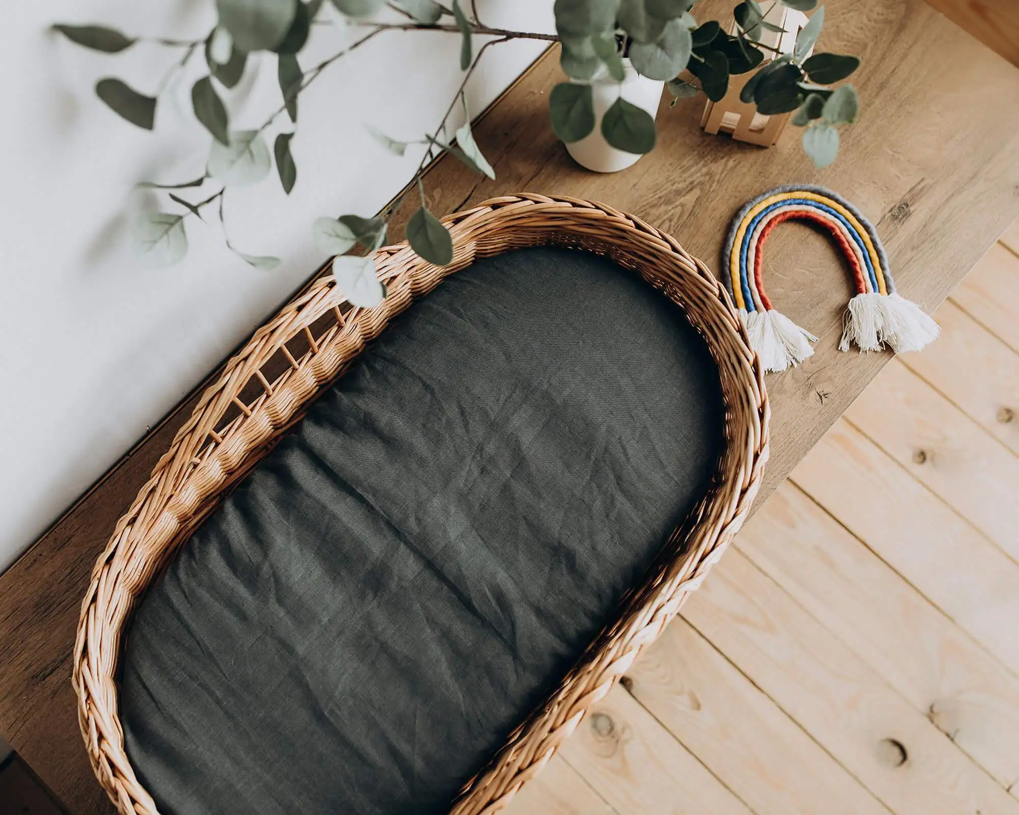 Baby Changing Table Handwoven Wicker Willow Basket with Pad Diaper Factory Mom Child Newborn gift Baby Changing Moses Basket