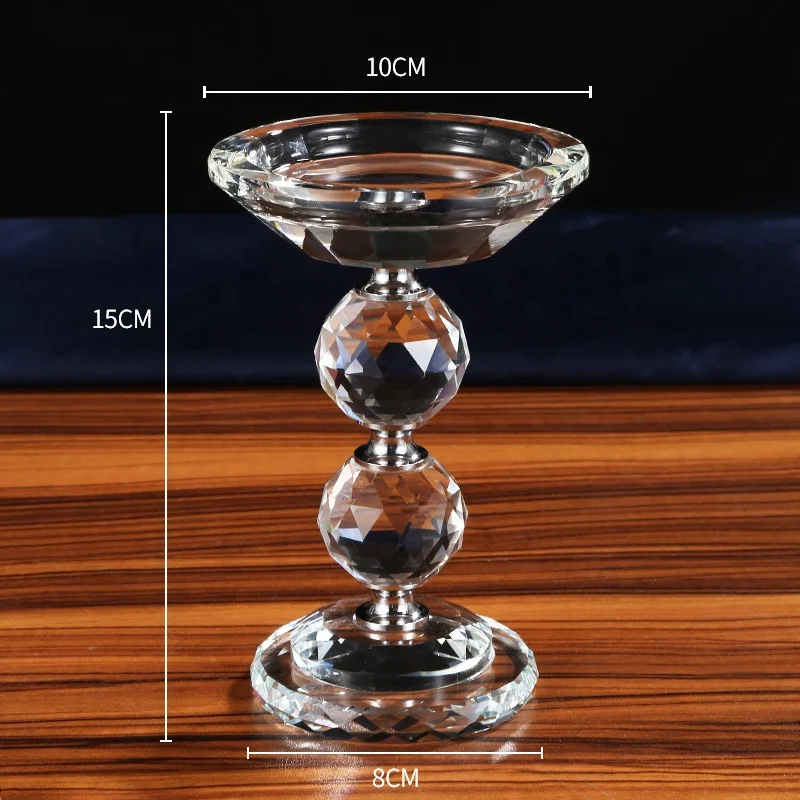 Luxury K9 Unique Modern Round Clear Base Cheap Elegant Tea Lights Glass Crystal Candlestick Pillar Holder