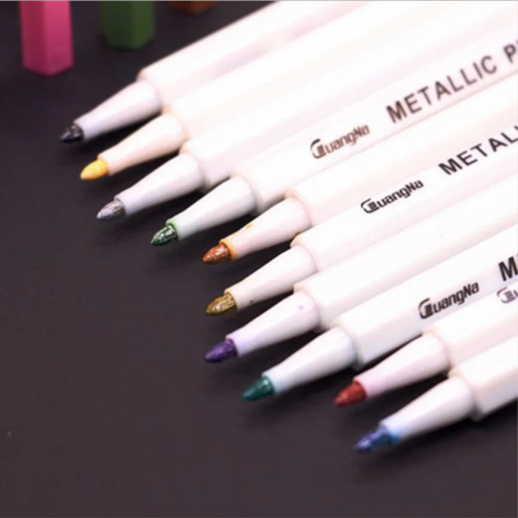 12pc/set Metallic micron pen Detailed marking color Metal marker for album black paper drawing office School supplies Art