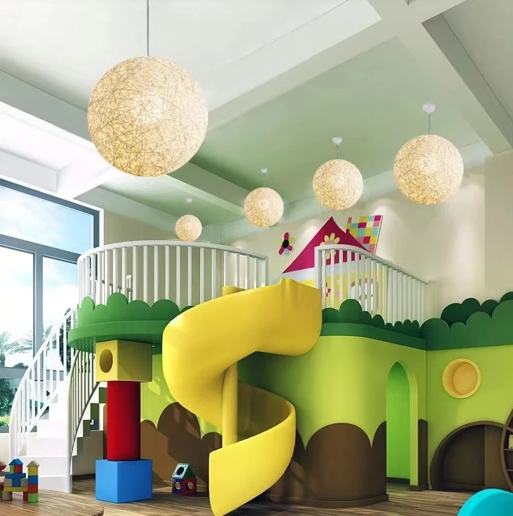 Hemp ball chandelier single head rattan art lamp Garden restaurant bar chandelier