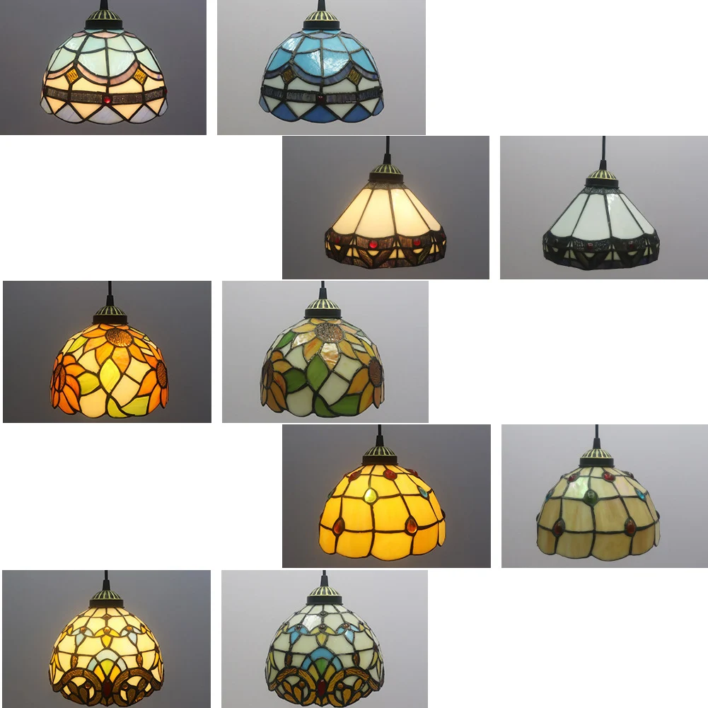Hot Sales Tiffany Style Chandelier Vintage E27 Round Rustic Coloured Glass Decoration Pendant Light Adjustable Hanging Lamp