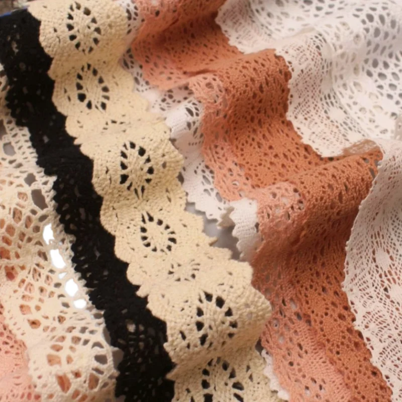 Hot Selling 100% Cotton Lace Trim Various Sizes Embroidered Organza Fabric with Custom Width for Decorative Border