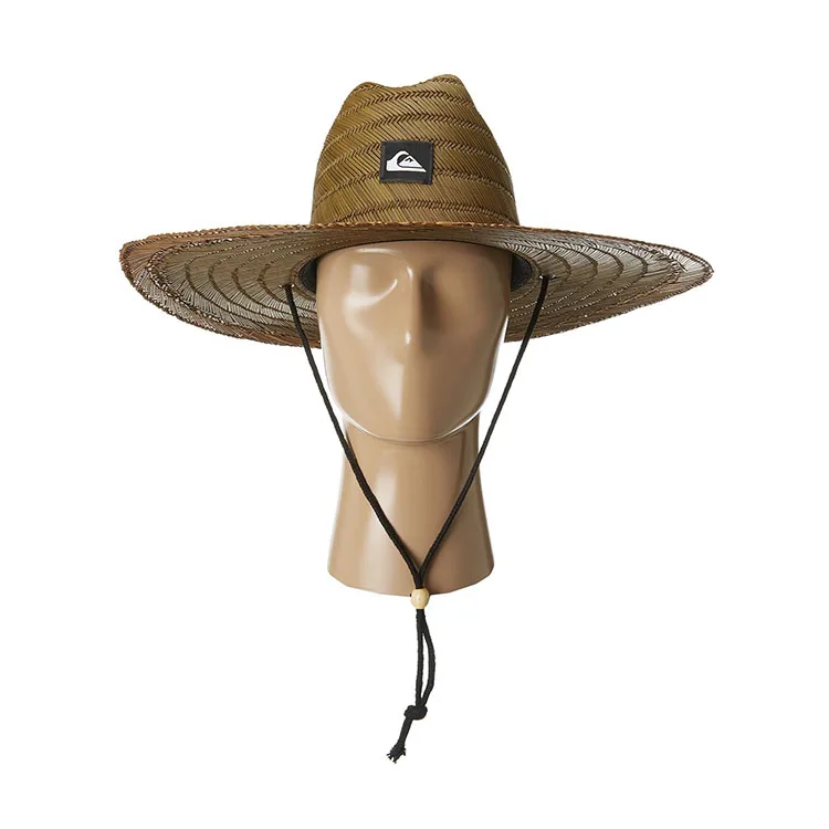 Wholesale surf outdoor neutral summer Natural straw Custom logo simple hats men mat straw hats Wide Brim lifeguard straw hat